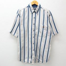 XL★古着 半袖 シャツ メンズ 00年代 00s コットン ボタンダウン 白他 ホワイト ストライプ 24may06 中古 トップス