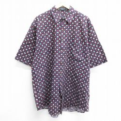 XL★古着 半袖 シャツ メンズ 00年代 00s ロング丈 大きいサイズ エンジ他 24may11 中古 トップス