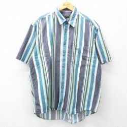【50%OFF】XL★古着 半袖 シャツ メンズ 00年代 00s 大きいサイズ コットン 紺他 ネイビー ストライプ 24may16 中古 トップス