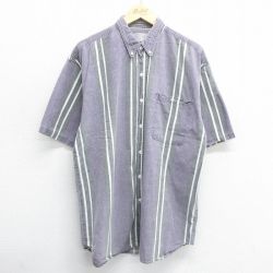 L★古着 半袖 シャツ メンズ ロング丈 ボタンダウン 紫他 パープル ストラトス 24may22 中古 トップス