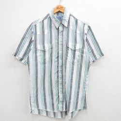 L★古着 半袖 ウエスタン シャツ メンズ 90年代 90s 白他 ホワイト ストライプ 24may24 中古 トップス