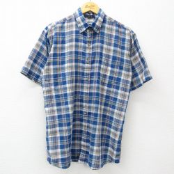 L★古着 ベーシックエディションズ 半袖 シャツ メンズ 00年代 00s ボタンダウン 紺他 ネイビー チェック 24may25 中古 トップス