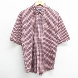 L★古着 半袖 シャツ メンズ 00年代 00s ボタンダウン 赤他 レッド チェック 24may25 中古 トップス