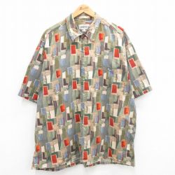 【50%OFF】XL★古着 半袖 シャツ メンズ 00年代 00s 大きいサイズ ロング丈 コットン 緑系他 グリーン 24may31 中古 トップス