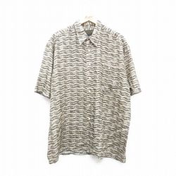 【50%OFF】XL★古着 半袖 シャツ メンズ 00年代 00s 総柄 大きいサイズ シルク ベージュ系他 カーキ 24jun06 中古 トップス