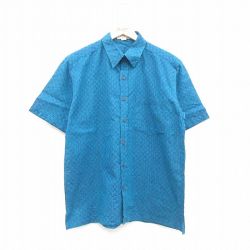 L★古着 半袖 シャツ メンズ 90年代 90s 総柄 青 ブルー 24jun06 中古 トップス