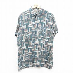 XL★古着 半袖 シャツ メンズ 90年代 90s 総柄 シルク 緑他 グリーン 24jun13 中古 トップス