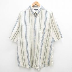XL★古着 ノーティカ NAUTICA 半袖 ブランド シャツ メンズ 90年代 90s ワンポイントロゴ 大きいサイズ ボタンダウン 生成り ストライプ 24jun19 中古 トップス