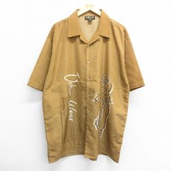 XL★古着 半袖 シャツ メンズ URBANWEAR ボタンダウン 大きいサイズ 開襟 オープンカラー 茶他 ブラウン 【spe】 24jun27 中古 トップス