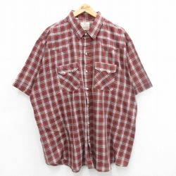 XL★古着 DEE CEE 半袖 ウエスタン シャツ メンズ 80年代 80s 大きいサイズ ロング丈 赤他 レッド チェック 24jun29 中古 トップス