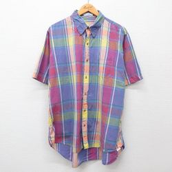【50%OFF】XL★古着 半袖 シャツ メンズ 大きいサイズ コットン ボタンダウン 紫他 パープル チェック 24jul01 中古 トップス
