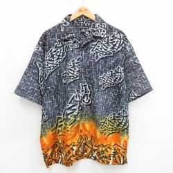 XL★古着 no boundaries 半袖 シャツ メンズ 00年代 00s 開襟 オープンカラー グレー他 【spe】 24jul05 中古 トップス