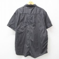 XL★古着 半袖 シャツ メンズ スカル 大きいサイズ ロング丈 コットン 濃グレー 24jul12 中古 トップス