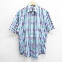 L★古着 半袖 シャツ メンズ 青緑系 チェック 24jul19 中古 トップス