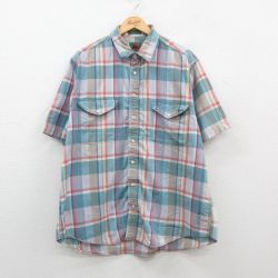 XL★古着 ボストントレーダース 半袖 シャツ メンズ 00年代 00s 大きいサイズ コットン 青緑他 チェック 24jul19 中古 トップス