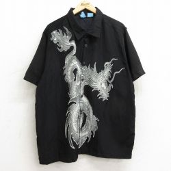 【50%OFF】XL★古着 半袖 シャツ メンズ 龍 大きいサイズ 黒 ブラック 【spe】 24jul23 中古 トップス