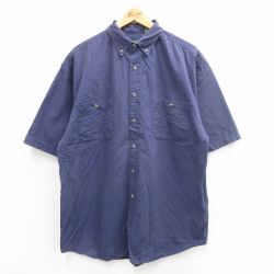 XL★古着 アメリカンイーグル American Eagle 半袖 シャツ メンズ 90年代 90s ロング丈 コットン ボタンダウン 紺 ネイビー 24jul30 中古 トップス