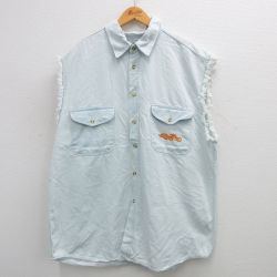 XL★古着 ノースリーブ シャツ メンズ 00年代 00s ワシ 大きいサイズ ロング丈 コットン 薄紺 ネイビー デニム 24jul31 中古 トップス