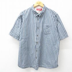 XL★古着 ラングラー Wrangler 半袖 シャツ メンズ 大きいサイズ コットン ボタンダウン 紺他 ネイビー チェック 25mar31 中古 トップス