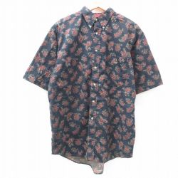 XL★古着 半袖 シャツ メンズ 00年代 00s ペイズリー柄 大きいサイズ コットン ボタンダウン 黒他 ブラック 25mar31 中古 トップス