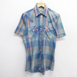 M★古着 ELY 半袖 ウエスタン シャツ メンズ 90年代 90s 紺他 ネイビー チェック 25mar31 中古 トップス
