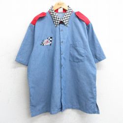 XL★古着 半袖 シャツ メンズ 00年代 00s NASCAR フラッグ ボタンダウン 薄紺他 ネイビー 25apr01 中古 トップス