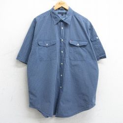XL★古着 トミーヒルフィガー TOMMY HILFIGER 半袖 ブランド シャツ メンズ ワンポイントロゴ コットン 薄紺他 ネイビー チェック 25apr01 中古 トップス