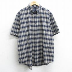 XL★古着 ギャップ GAP 半袖 シャツ メンズ 00年代 00s 大きいサイズ コットン ボタンダウン 紺他 ネイビー チェック 25apr01 中古 トップス
