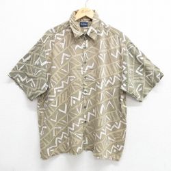 XL★古着 ピューリタン 半袖 シャツ メンズ 00年代 00s 総柄 レーヨン 薄緑 グリーン 25apr02 中古 トップス