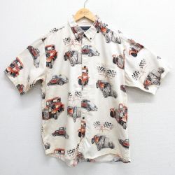 XL★古着 半袖 シャツ メンズ ホットロッド HOT ROD 大きいサイズ コットン ボタンダウン ベージュ カーキ 25apr02 中古 トップス