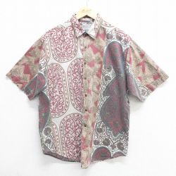 L★古着 半袖 シャツ メンズ 90年代 90s 総柄 コットン エンジ他 【spe】 25apr02 中古 トップス
