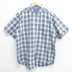 XL★古着 ペンドルトン PENDLETON 半袖 シャツ メンズ 大きいサイズ ロング丈 コットン ボタンダウン 紺他 ネイビー チェック 【spe】 25apr02 中古 トップス