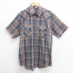 L★古着 半袖 ウエスタン シャツ メンズ 80年代 80s 紺他 ネイビー チェック 25apr02 中古 トップス