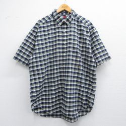 XL★古着 トミーヒルフィガー TOMMY HILFIGER 半袖 ブランド シャツ メンズ 90年代 90s ワンポイントロゴ 大きいサイズ ロング丈 コットン ボタンダウン 紺他 ネイビー チェック 25apr03 中古 トップス
