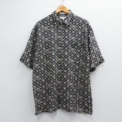 L★古着 ピエールカルダン pierre cardin 半袖 ブランド シャツ メンズ 90年代 90s 総柄 レーヨン 黒他 ブラック 25apr03 中古 トップス