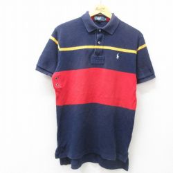 M★古着 ラルフローレン Ralph Lauren 半袖 ブランド ラガー シャツ メンズ 90年代 90s ワンポイントロゴ 鹿の子 コットン 紺他 ネイビー 25apr03 中古 トップス