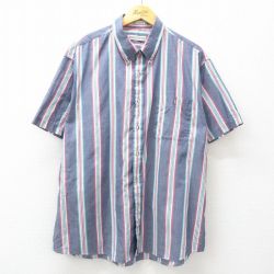 XL★古着 半袖 シャツ メンズ 00年代 00s ボタンダウン 紺他 ネイビー ストライプ 25apr03 中古 トップス
