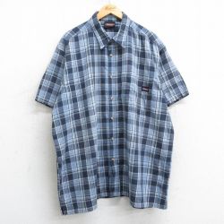 XL★古着 ディッキーズ Dickies 半袖 シャツ メンズ 大きいサイズ ロング丈 薄紺他 ネイビー チェック 25apr03 中古 トップス