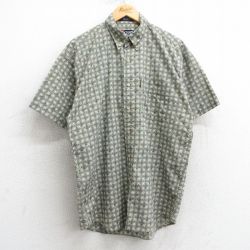 L★古着 ラルフローレン Ralph Lauren チャップス 半袖 ブランド シャツ メンズ 90年代 90s 総柄 コットン ボタンダウン ベージュ他 カーキ 25apr03 中古 トップス