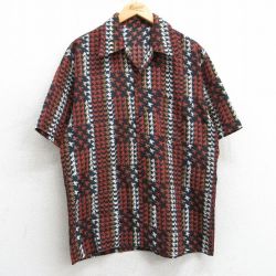 L★古着 半袖 シャツ メンズ 総柄 開襟 オープンカラー 黒他 ブラック 25apr03 中古 トップス
