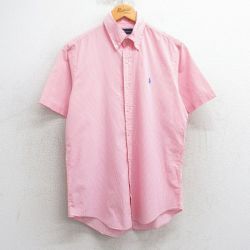 M★古着 ラルフローレン Ralph Lauren 半袖 ブランド シャツ メンズ ワンポイントロゴ コットン ボタンダウン ピンク他 チェック 25apr03 中古 トップス