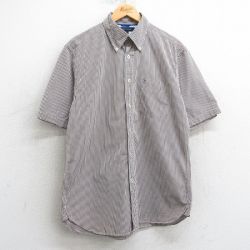 L★古着 トミーヒルフィガー TOMMY HILFIGER 半袖 ブランド シャツ メンズ ワンポイントロゴ コットン ボタンダウン 茶他 ブラウン チェック 25apr03 中古 トップス