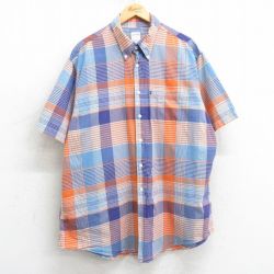XL★古着 ブルックスブラザーズ BROOKS BROTHERS 半袖 ブランド シャツ メンズ 大きいサイズ コットン ボタンダウン 水色他 チェック 【spe】 25apr03 中古 トップス