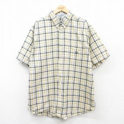 【50%OFF】XL★古着 ラルフローレン Ralph Lauren チャップス 半袖 ブランド シャツ メンズ 90年代 90s 大きいサイズ ロング丈 コットン ボタンダウン 黄他 イエロー チェック 25apr04 中古 トップス