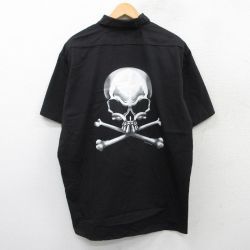 XL★古着 半袖 シャツ メンズ 90年代 90s スカル 大きいサイズ ロング丈 コットン 黒 ブラック 【spe】 25apr04 中古 トップス