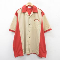XL★古着 半袖 ボウリング シャツ メンズ TNBA ツートンカラー 大きいサイズ ロング丈 開襟 オープンカラー ベージュ他 カーキ 【spe】 25apr04 中古 トップス