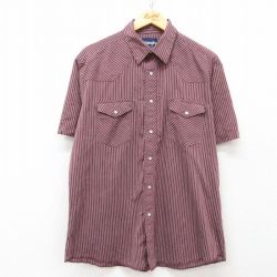 XL★古着 ラングラー Wrangler 半袖 ウエスタン シャツ メンズ エンジ他 ストライプ 25apr04 中古 トップス