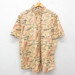 XL★古着 ウールリッチ WOOLRICH 半袖 シャツ メンズ 鳥 カヌー ボタンダウン 黄系 イエロー 25apr04 中古 トップス