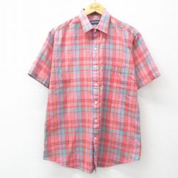 L★古着 マンハッタン 半袖 シャツ メンズ 80年代 80s 赤他 レッド チェック 25apr04 中古 トップス