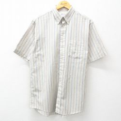XL★古着 アロー 半袖 シャツ メンズ 90年代 90s ボタンダウン USA製 薄グレー他 ストライプ 25apr04 中古 トップス